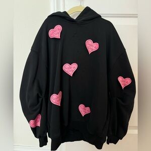 Girl Valentine oversized heart patched sweatshirts